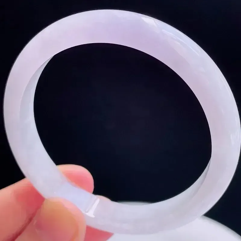 55.6圈有种有色天然翡翠A货淡紫玉手镯好种水春彩水润手镯38.67g