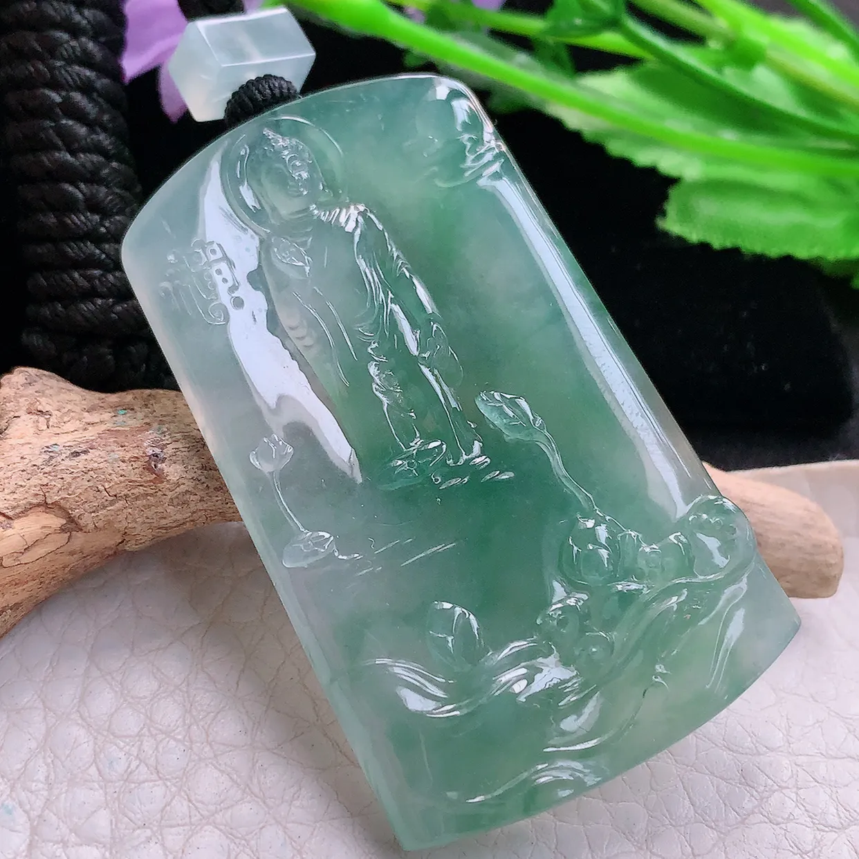 yl实拍56.5*34.2*5.3缅甸翡翠精雕冰晴山水佛祖 大日如来佛祖玉项坠 玉挂件