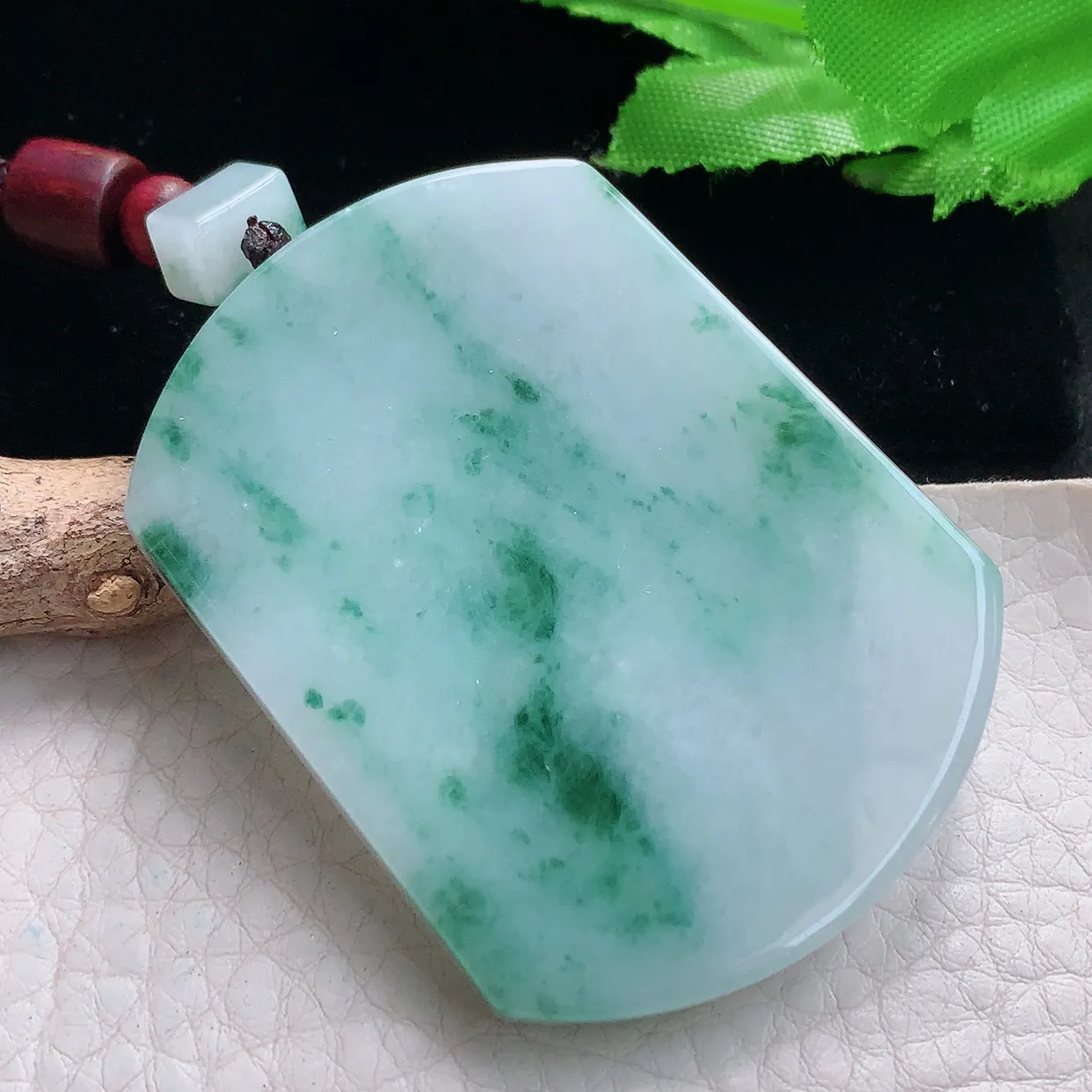 zen实拍54.5*41.2*6.3缅甸翡翠精雕飘花平安无事牌 素面牌玉项坠 玉挂件