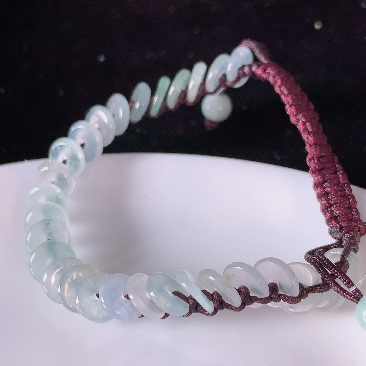 自然光实拍，冰种翡翠平安扣手串手链，种老水足，冰清玉润  颜色漂亮  #49.2取一尺寸6.8