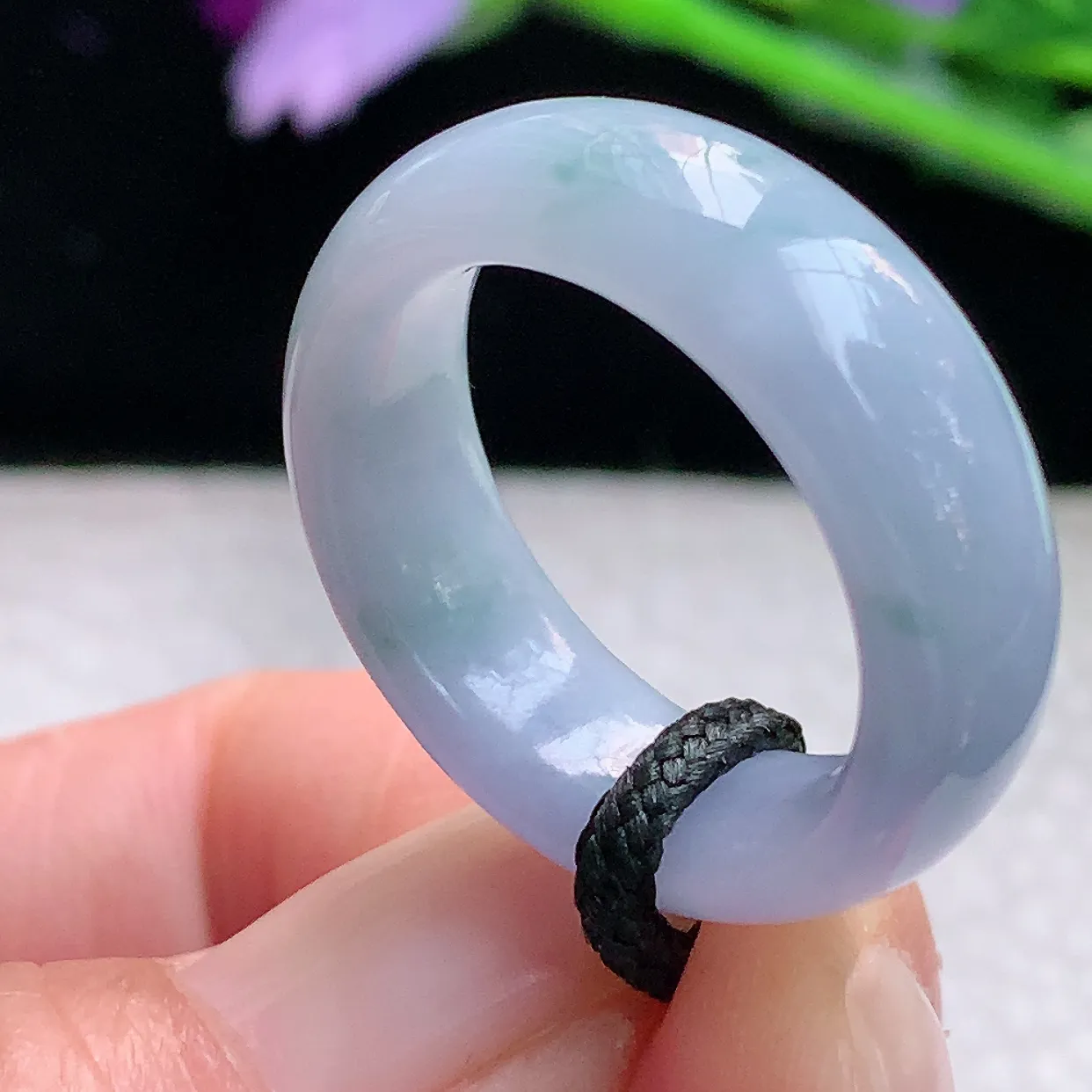 lz实拍19*7.5*4缅甸翡翠精雕紫罗兰19mm内径宽边指环 玉戒指