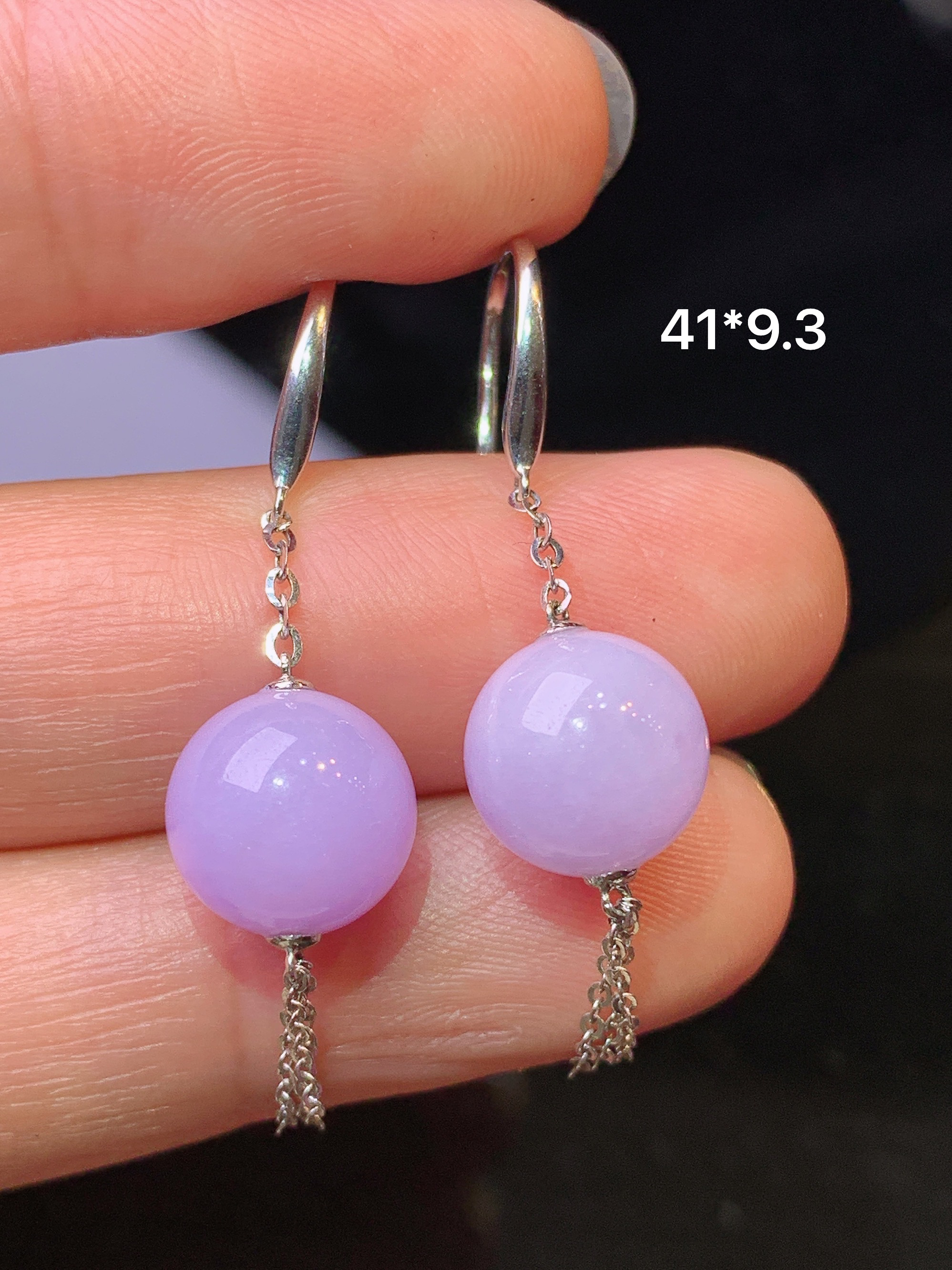 18k金镶嵌紫罗兰圆珠耳坠 玉质细腻 色泽清新艳丽 整体尺寸41*9.3