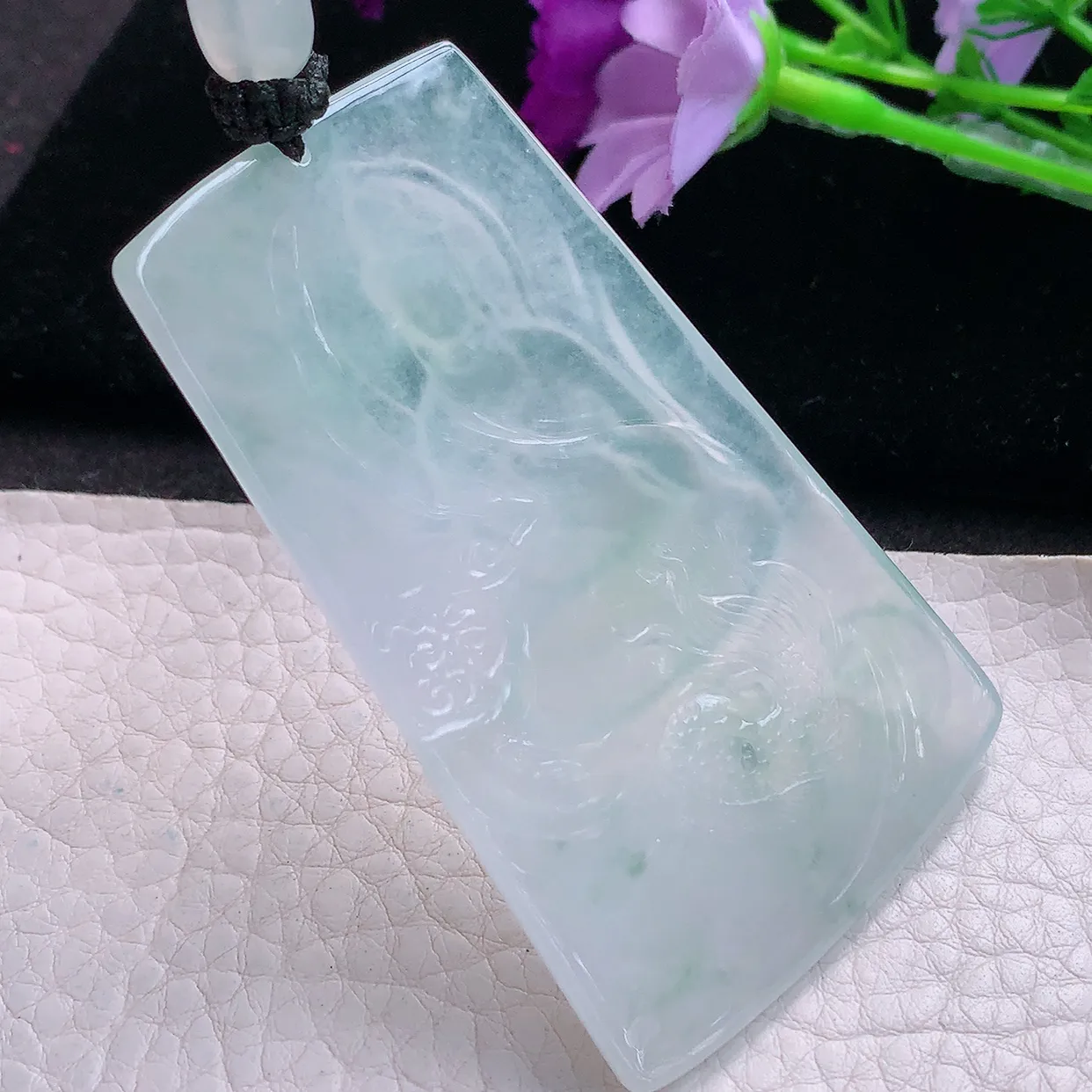 yl实拍67.8*41.9*5缅甸翡翠精雕冰润御龙观音 玉观音玉项坠 玉挂件