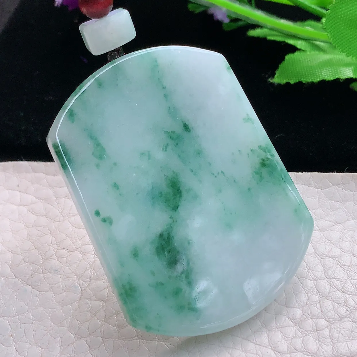 zen实拍54.5*41.2*6.3缅甸翡翠精雕飘花平安无事牌 素面牌玉项坠 玉挂件