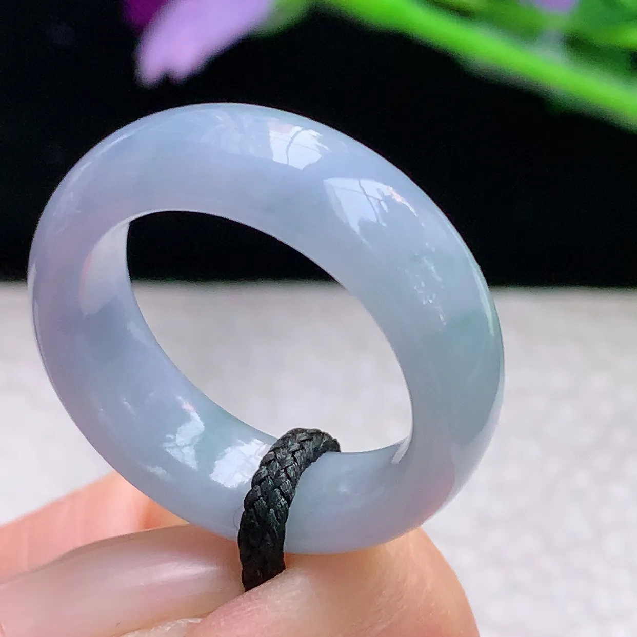 lz实拍19*7.5*4缅甸翡翠精雕紫罗兰19mm内径宽边指环 玉戒指