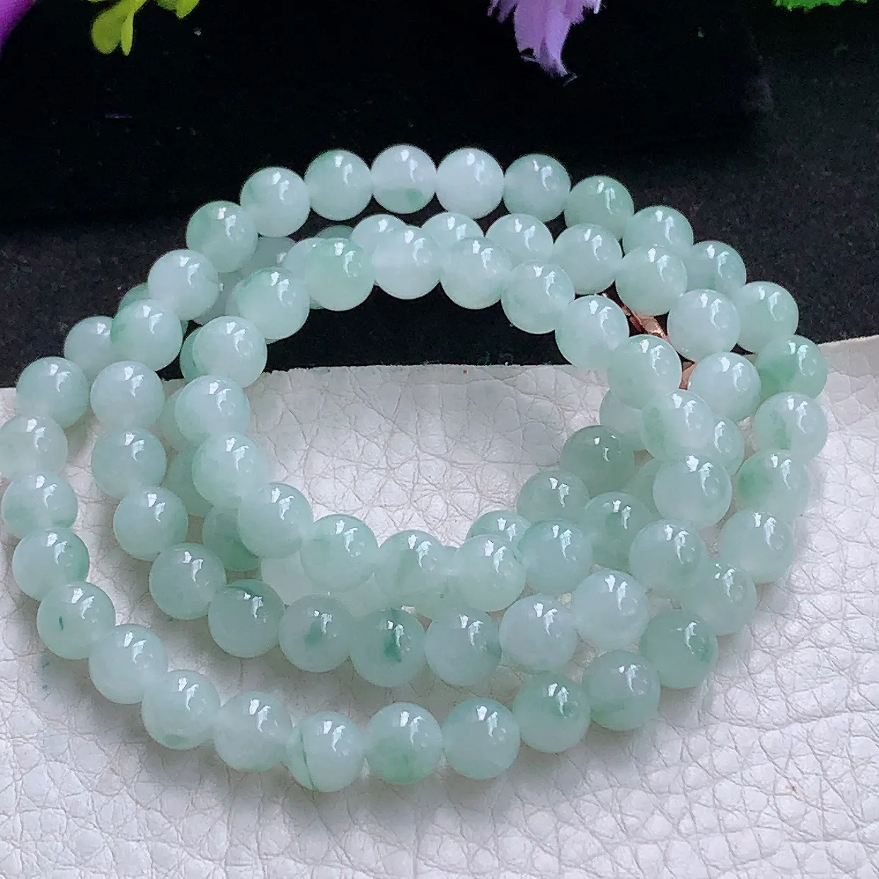 zen实拍 翡翠项链圆珠清新飘花7.2mm圆珠玉珠链 周长约650珠串手串