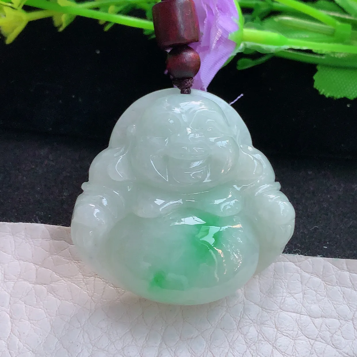 zen实拍38.2*40*12缅甸翡翠飘绿佛公 弥勒佛玉挂件 毛衣坠