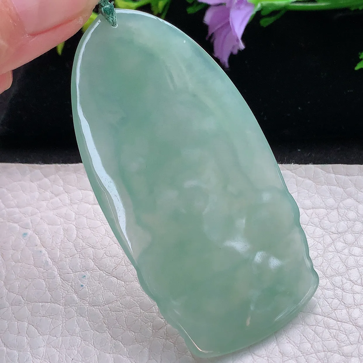 yn实拍72*37*4.8缅甸翡翠精雕冰晴观音菩萨 玉观音玉项坠 玉挂件