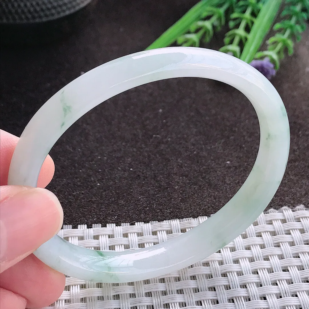 实拍A货翡翠59/48.8/9.8/6.8老坑冰润起胶飘花贵妃手镯宽边玉镯手环