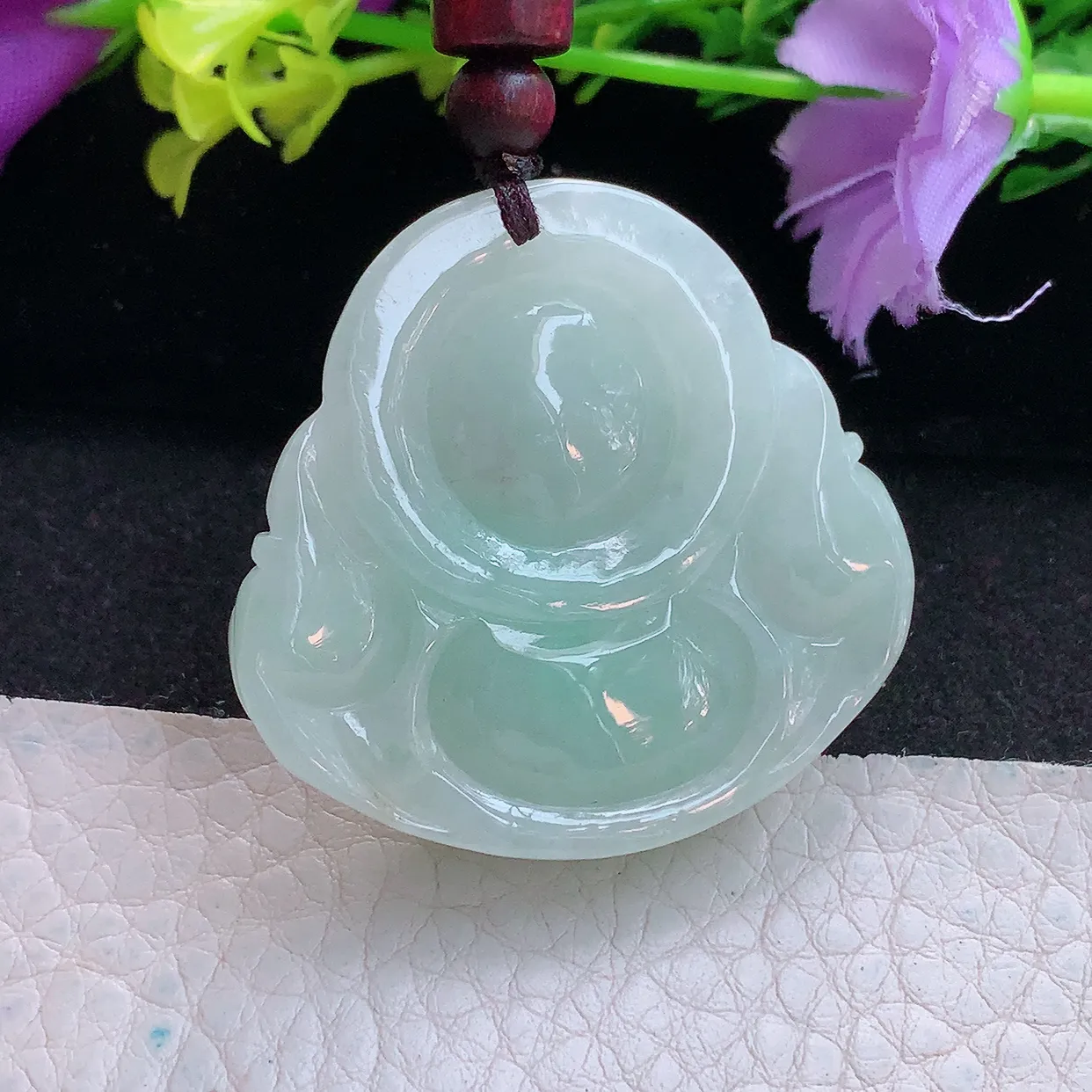 zen实拍38.2*40*12缅甸翡翠飘绿佛公 弥勒佛玉挂件 毛衣坠