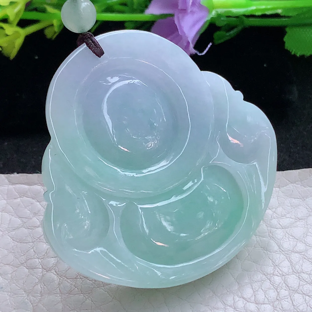 zen实拍48.2*50.2*12.2缅甸翡翠春带彩大佛公 弥勒佛玉挂件 毛衣坠