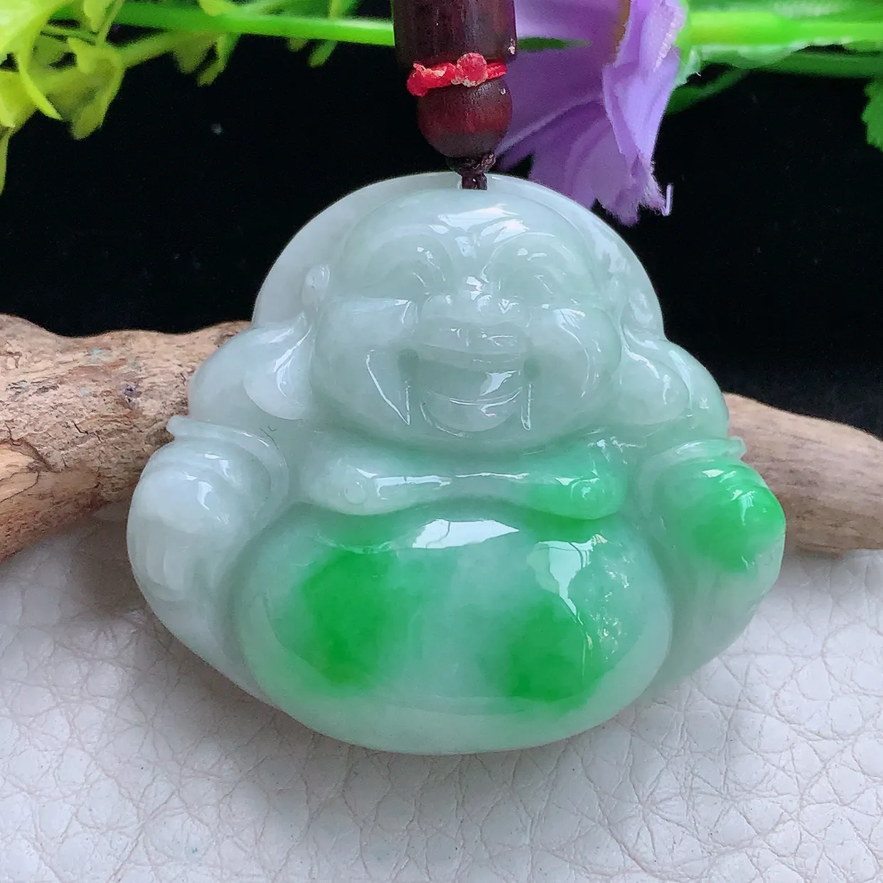 zen实拍39.2*44.5*12.8缅甸翡翠飘阳绿佛公 弥勒佛玉挂件 毛衣坠