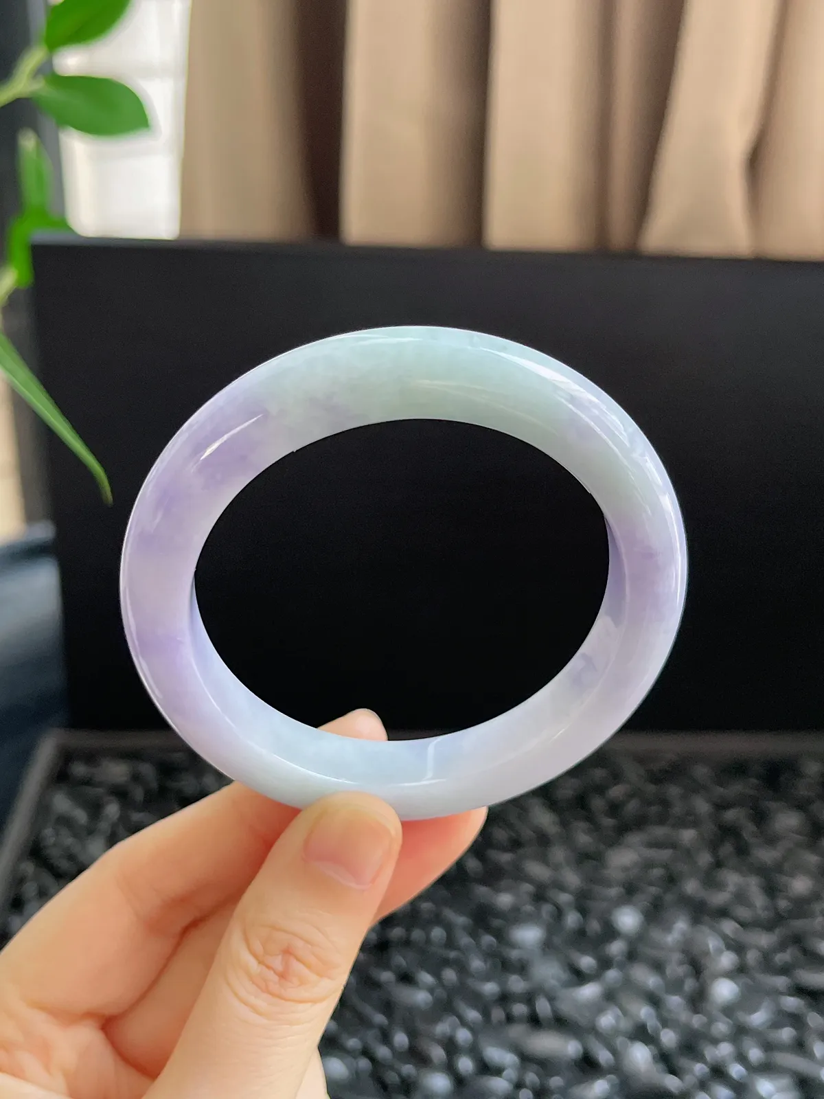 正圈55圈口，翡翠糯化种紫色手镯