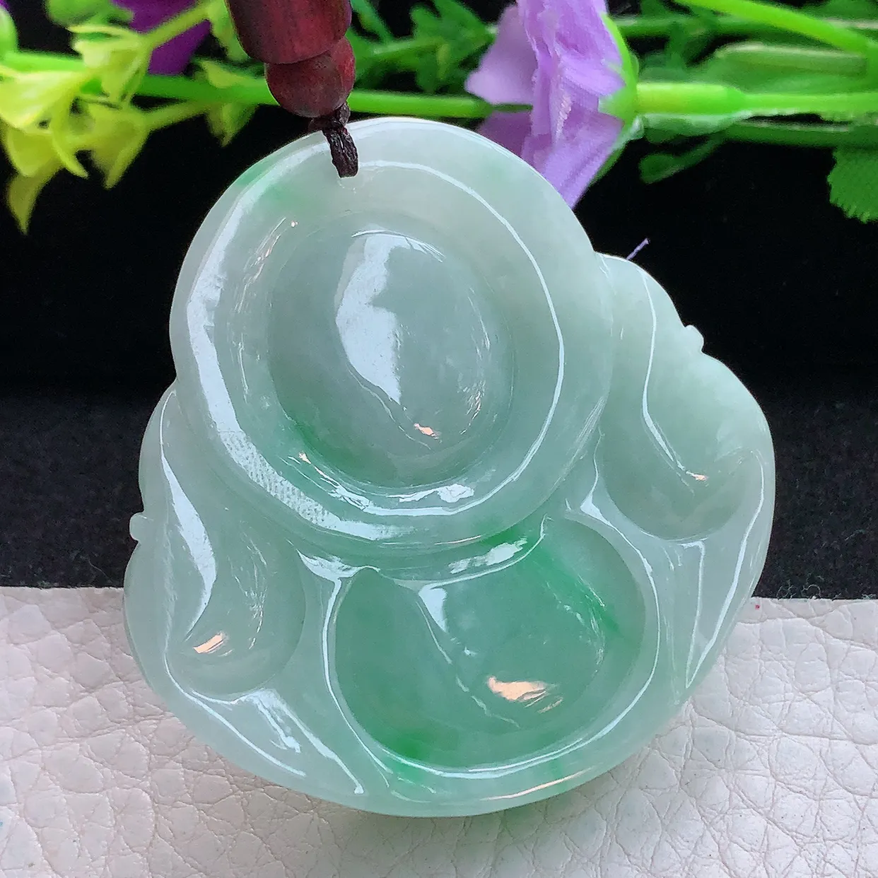 zen实拍50*49.5*12缅甸翡翠飘绿大佛公 弥勒佛玉挂件 毛衣坠