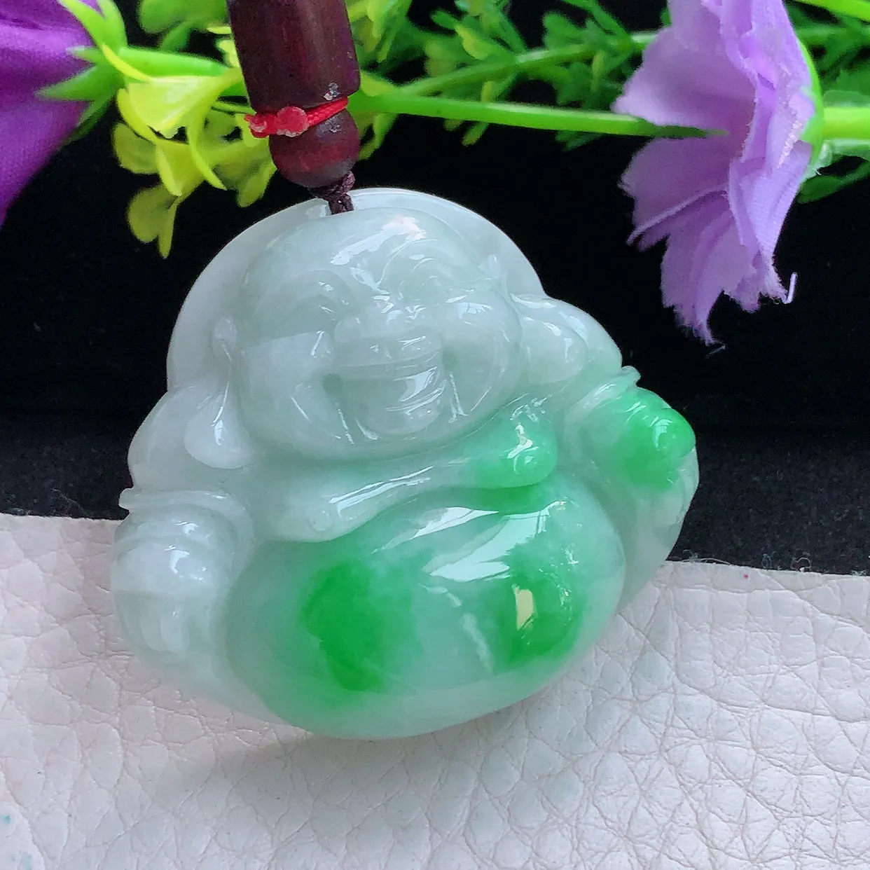 zen实拍39.2*44.5*12.8缅甸翡翠飘阳绿佛公 弥勒佛玉挂件 毛衣坠