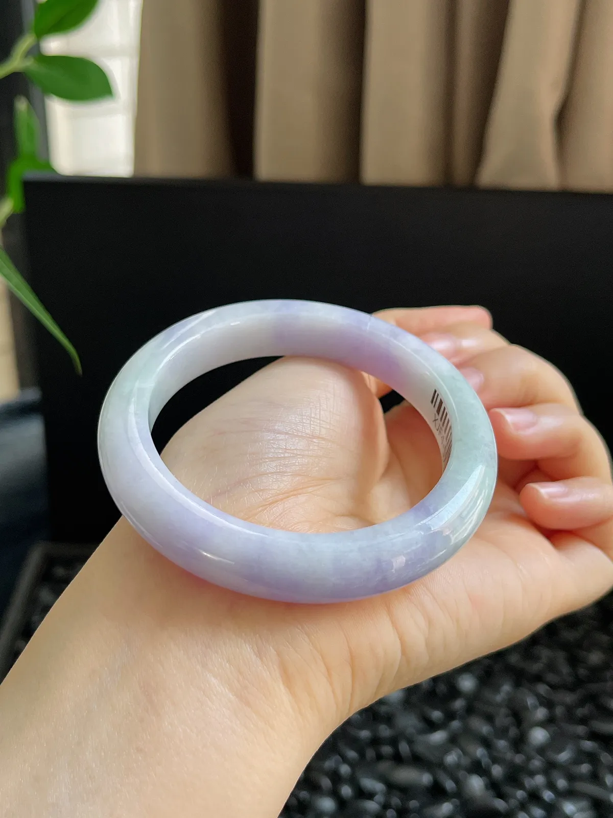 正圈55圈口，翡翠糯化种紫色手镯