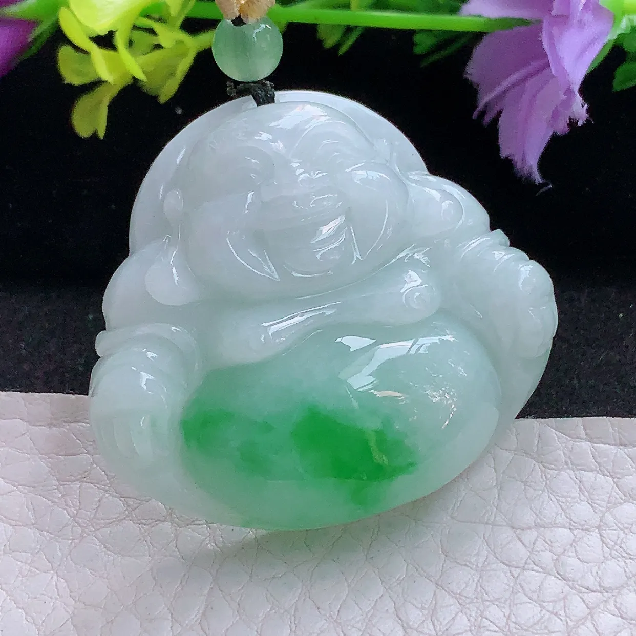 zen实拍39*43.5*10.8缅甸翡翠飘绿佛公 弥勒佛玉挂件 毛衣坠