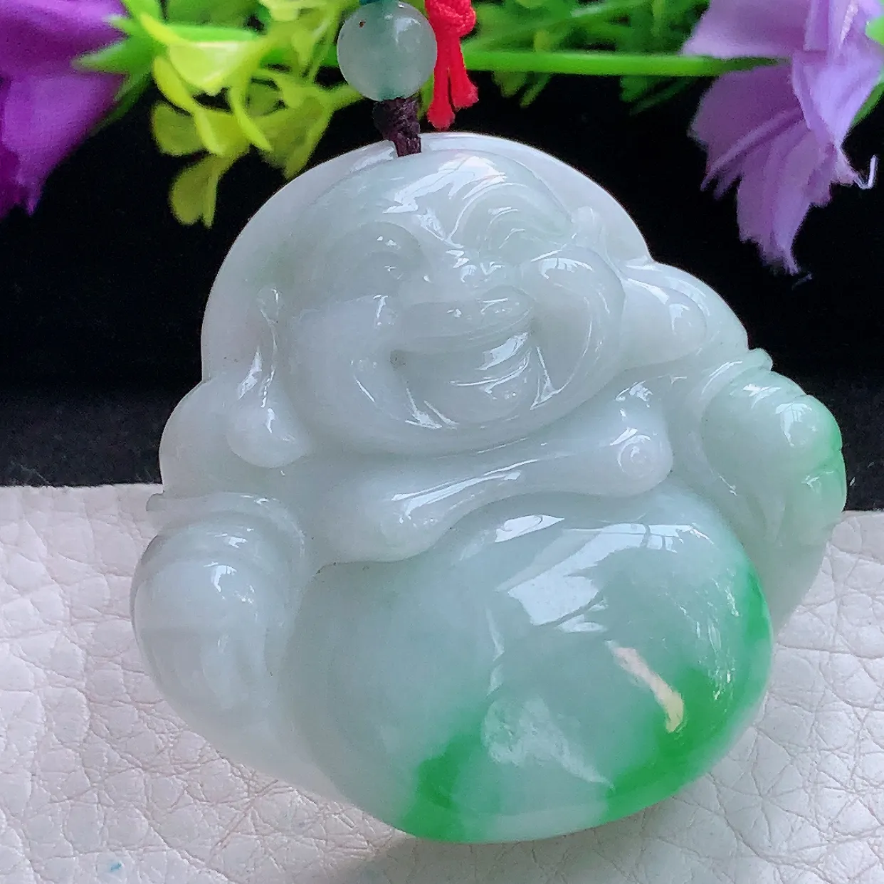 zen实拍45*48*12.3缅甸翡翠飘阳绿大佛公 弥勒佛玉挂件 毛衣坠