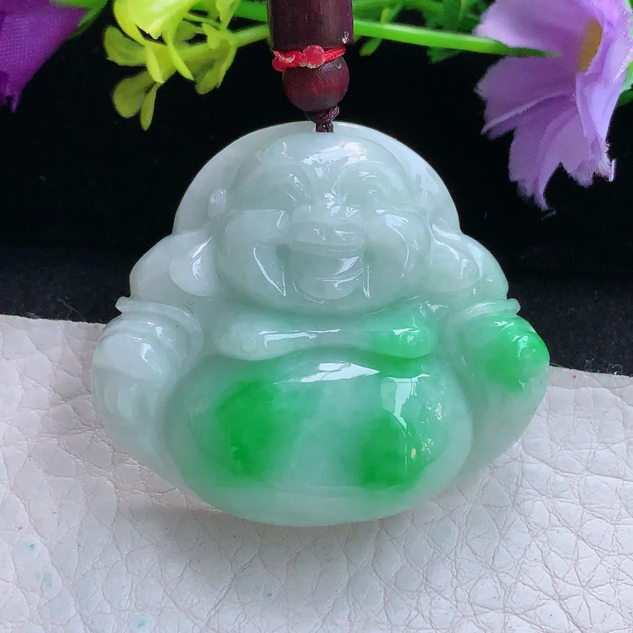 zen实拍39.2*44.5*12.8缅甸翡翠飘阳绿佛公 弥勒佛玉挂件 毛衣坠