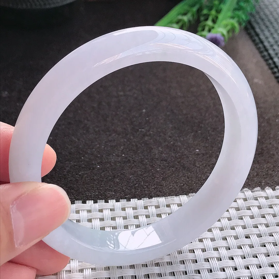 实拍A货翡翠61/12.2/8.1老坑冰透起胶大圈口飘花手镯宽边玉镯手环