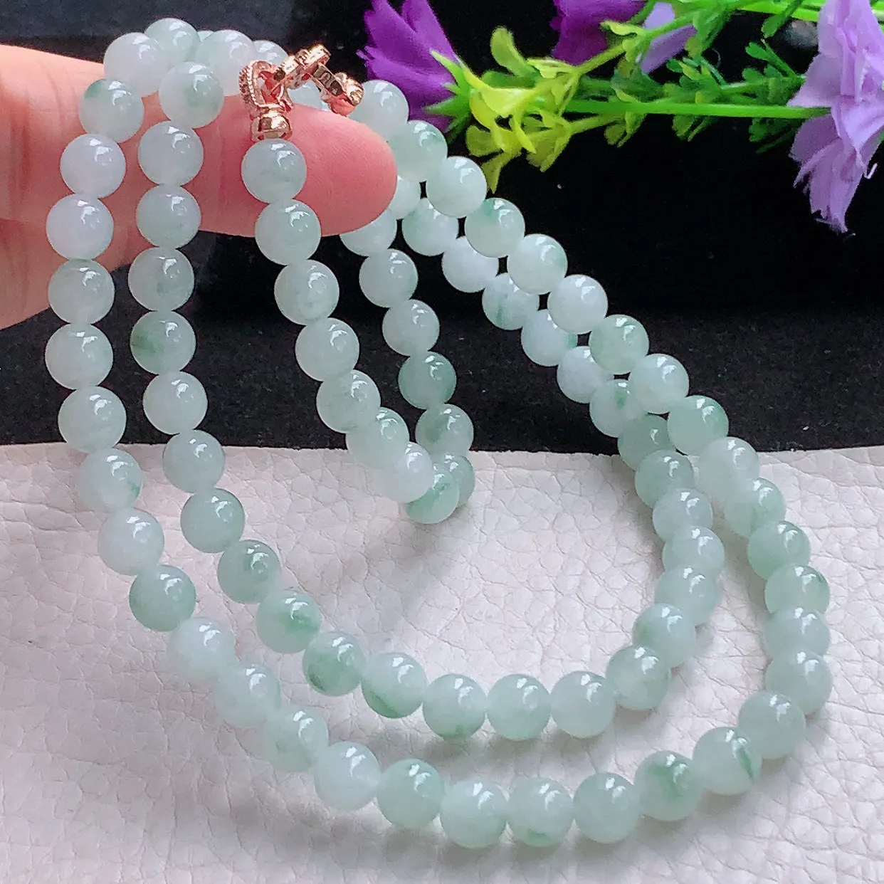 zen实拍 翡翠项链圆珠清新飘花7.2mm圆珠玉珠链 周长约650珠串手串