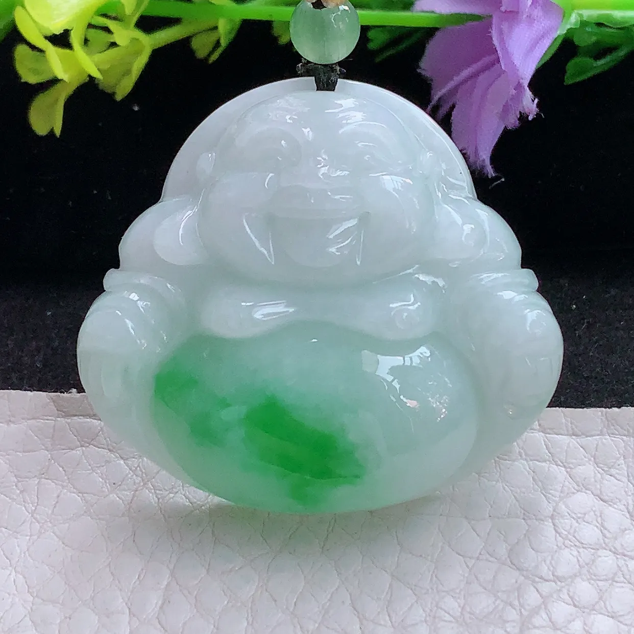 zen实拍39*43.5*10.8缅甸翡翠飘绿佛公 弥勒佛玉挂件 毛衣坠