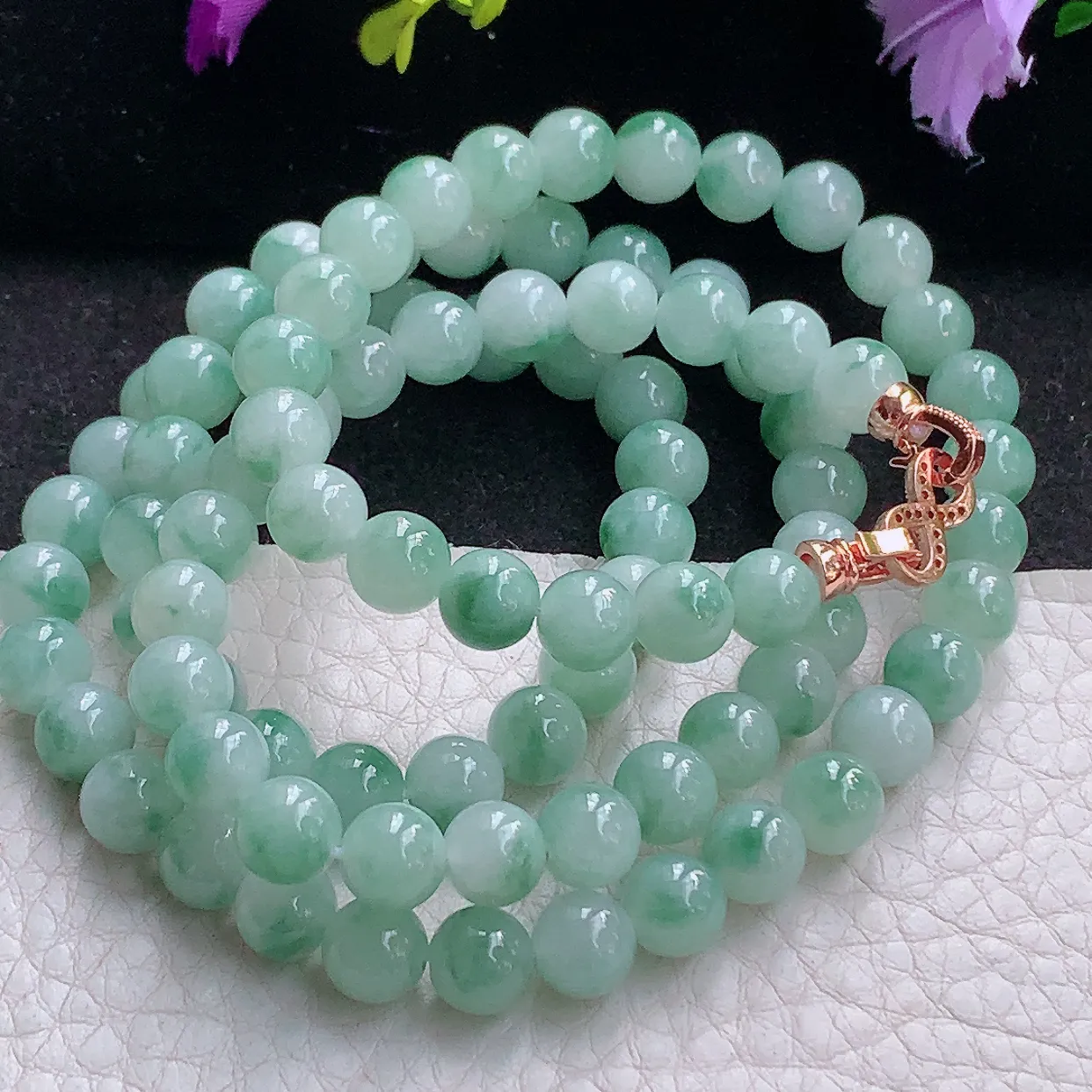 zen实拍 翡翠项链圆珠飘花7.2mm圆珠玉珠链 周长约650珠串手串