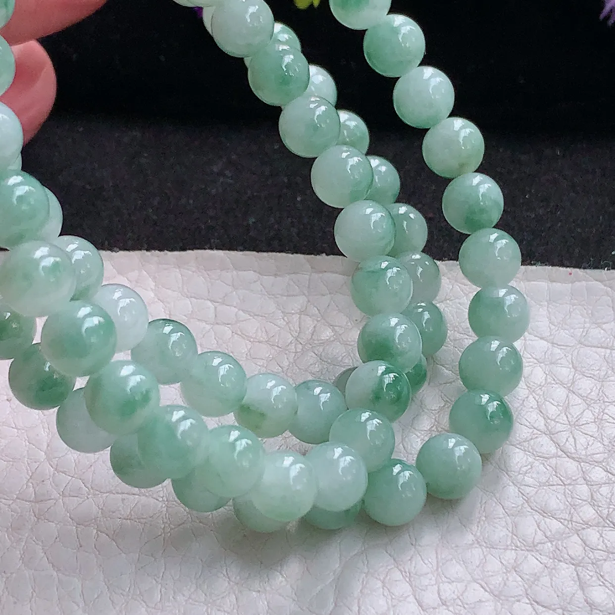 zen实拍 翡翠项链圆珠飘花7.2mm圆珠玉珠链 周长约650珠串手串