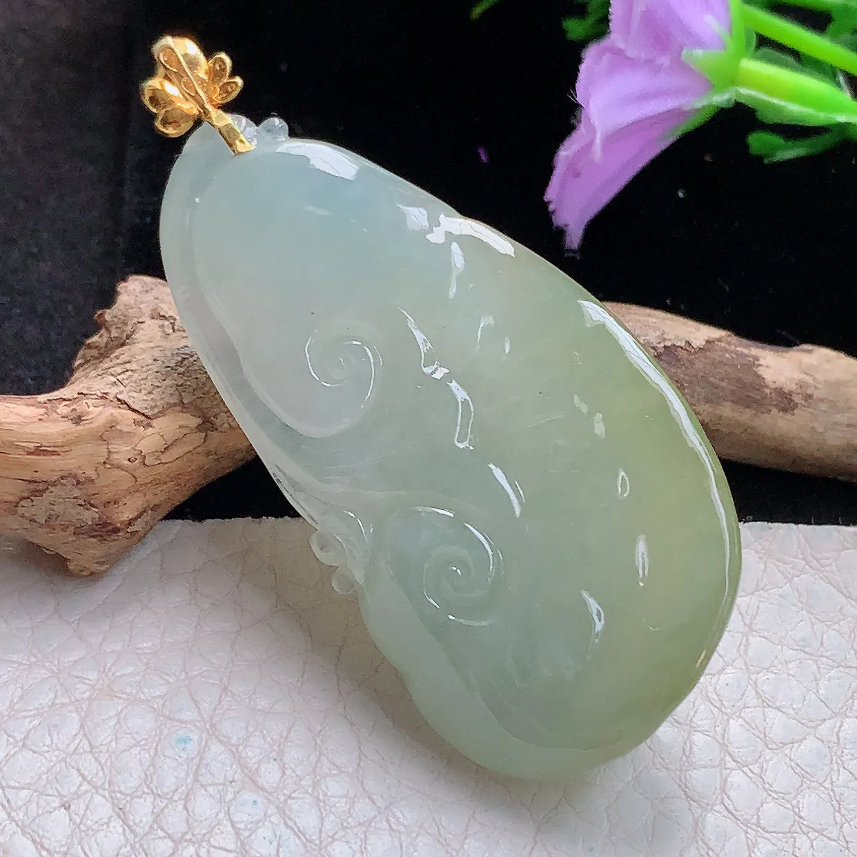 yl实拍53.3*27.5*13.6缅甸翡翠精雕冰双彩富甲天下玉项坠 玉挂件