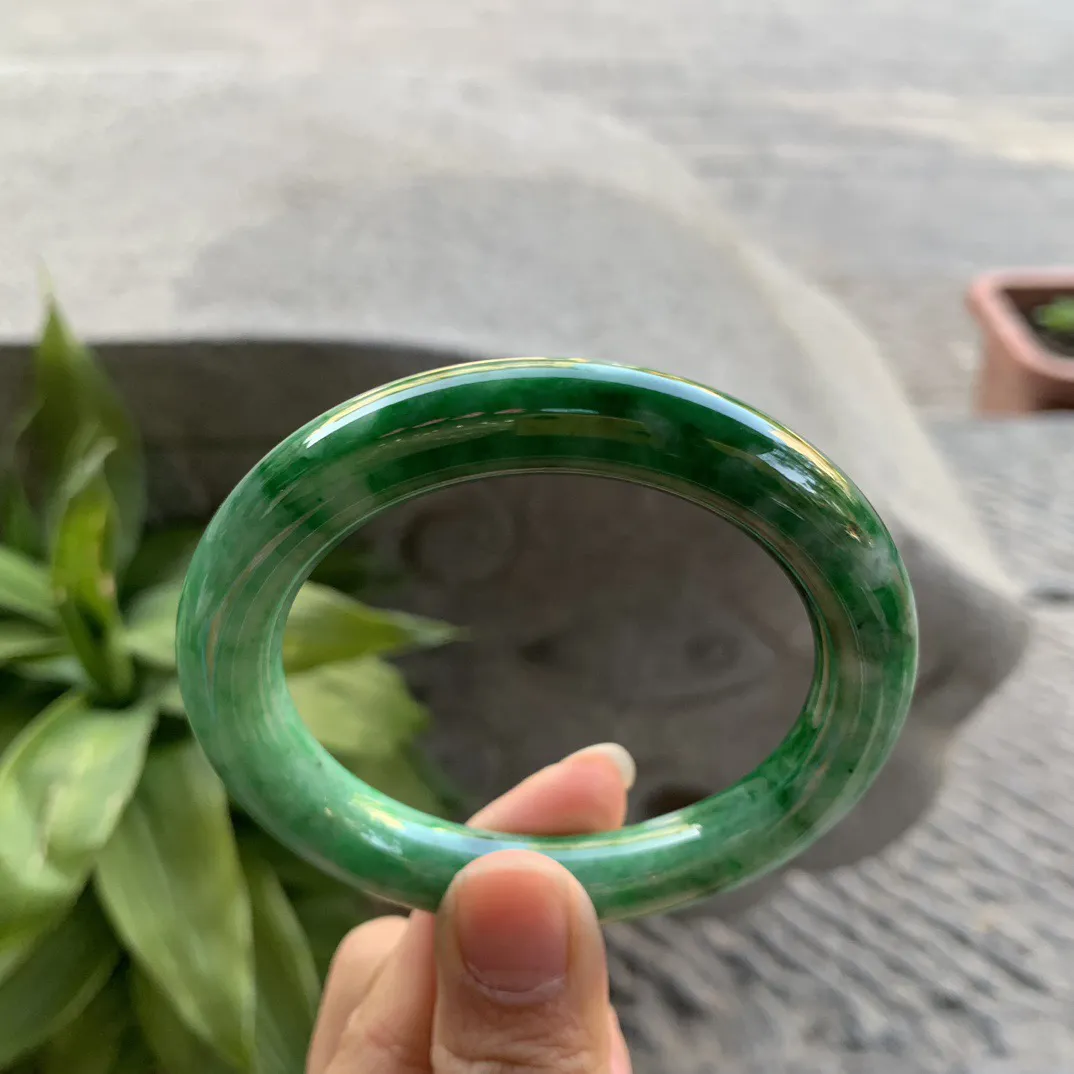 圈口 54.7-10.5【满绿圆条手镯】圆条54 55可戴