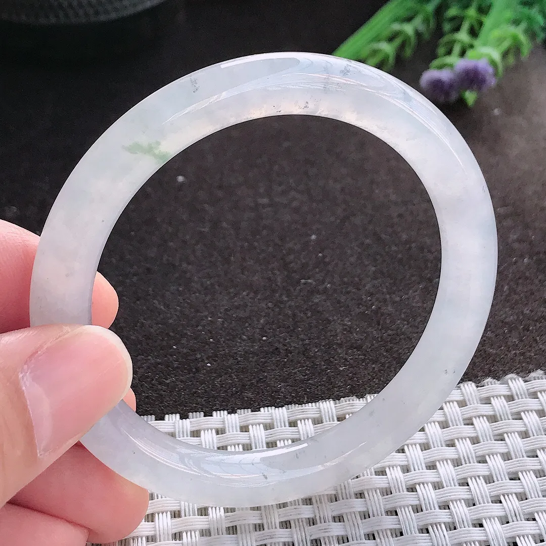 实拍A货翡翠54/8/8.5老坑冰透起胶冰飘花圆条手镯翡翠玉镯手环