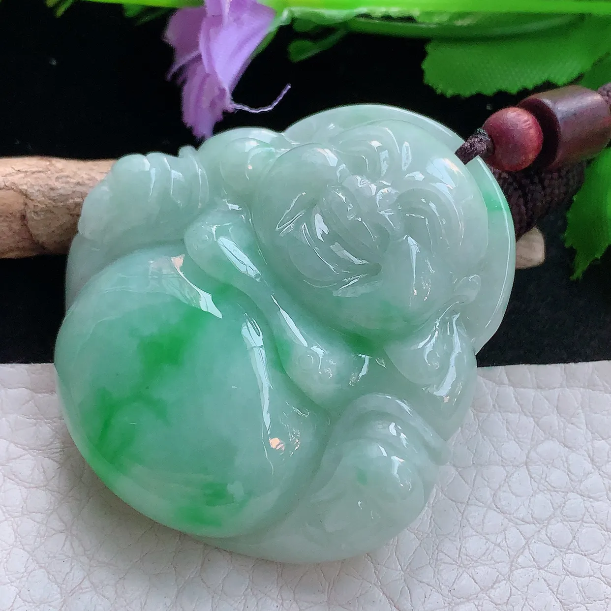 zen实拍50*49.5*12缅甸翡翠飘绿大佛公 弥勒佛玉挂件 毛衣坠