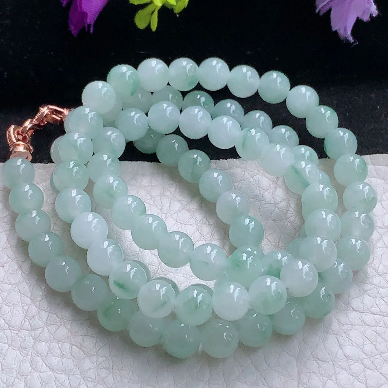 zen实拍 翡翠项链圆珠清新飘花7.2mm圆珠玉珠链 周长约650珠串手串