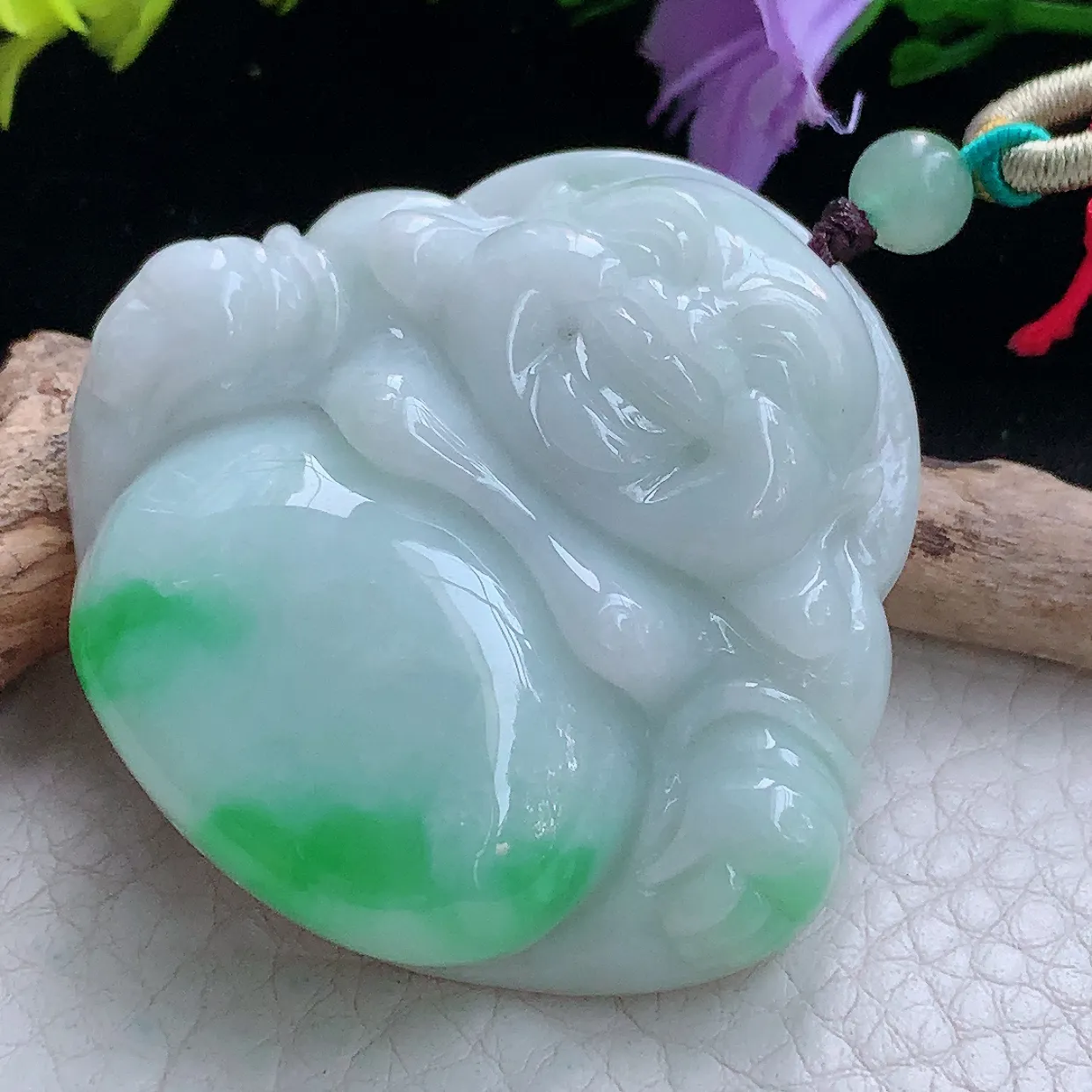 zen实拍45*48*12.3缅甸翡翠飘阳绿大佛公 弥勒佛玉挂件 毛衣坠