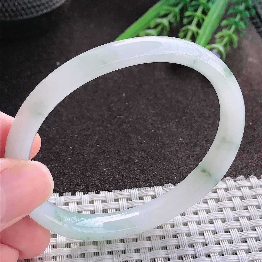 实拍A货翡翠59/48.8/9.8/6.8老坑冰润起胶飘花贵妃手镯宽边玉镯手环