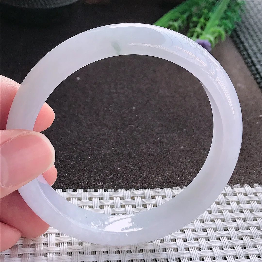 实拍A货翡翠61/12.2/8.1老坑冰透起胶大圈口飘花手镯宽边玉镯手环