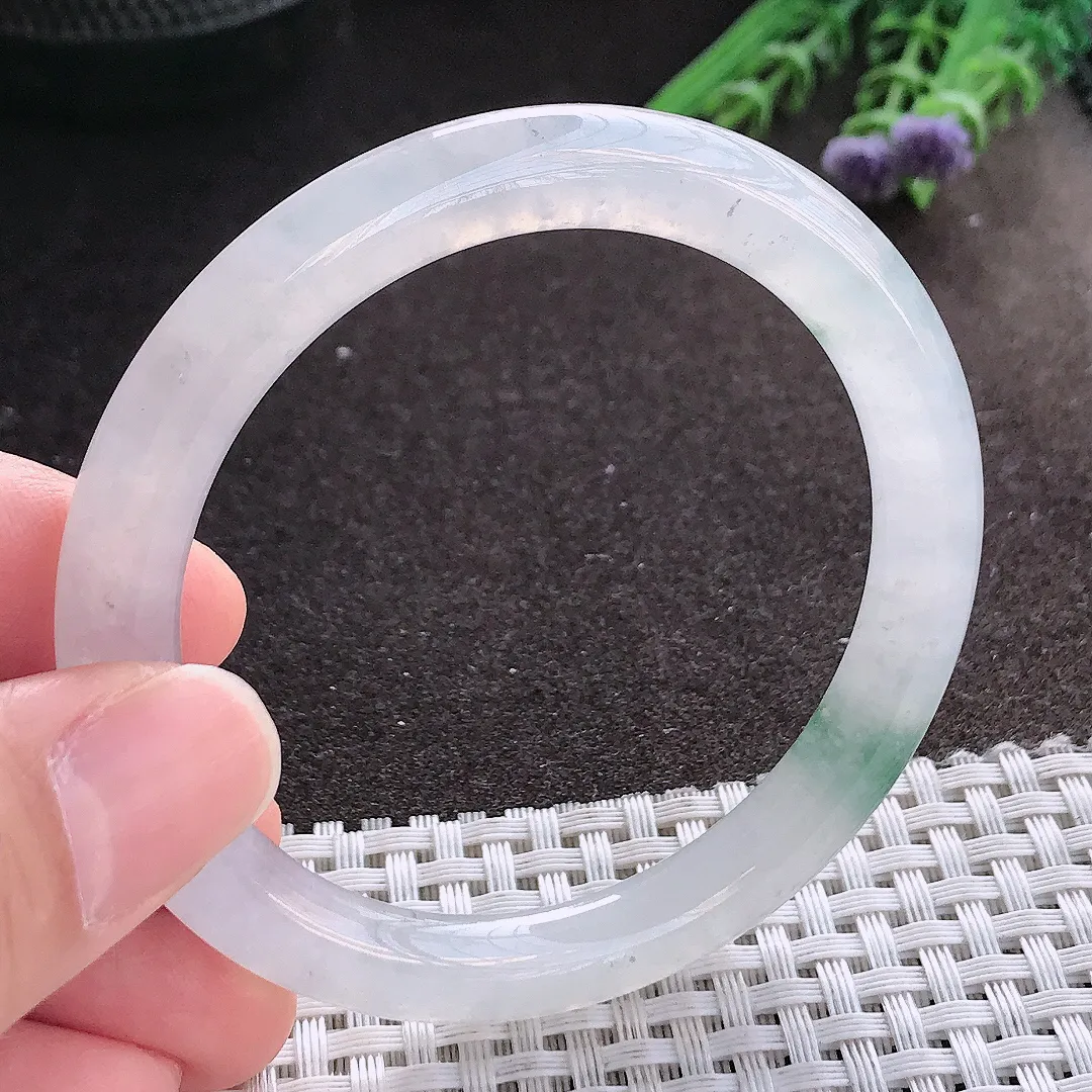 实拍A货翡翠54/8/8.5老坑冰透起胶冰飘花圆条手镯翡翠玉镯手环