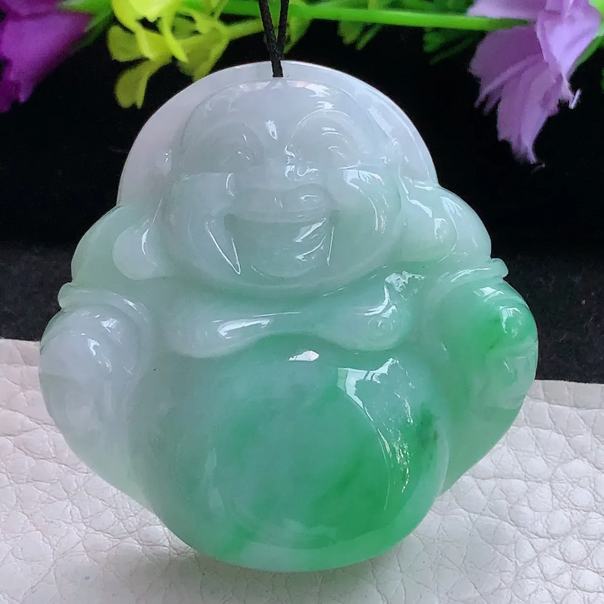 zen实拍47.3*47.8*12.5缅甸翡翠飘绿大佛公 开心佛玉挂件 毛衣坠