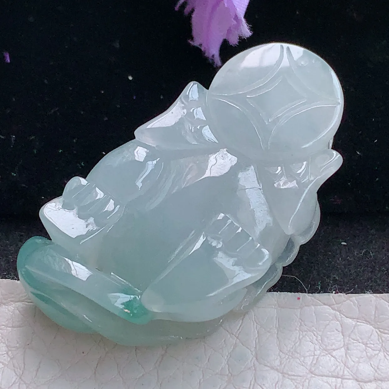 yn实拍45.7*24.2*12缅甸翡翠精雕冰飘花招财貔貅 玉皮休玉项坠 玉挂件