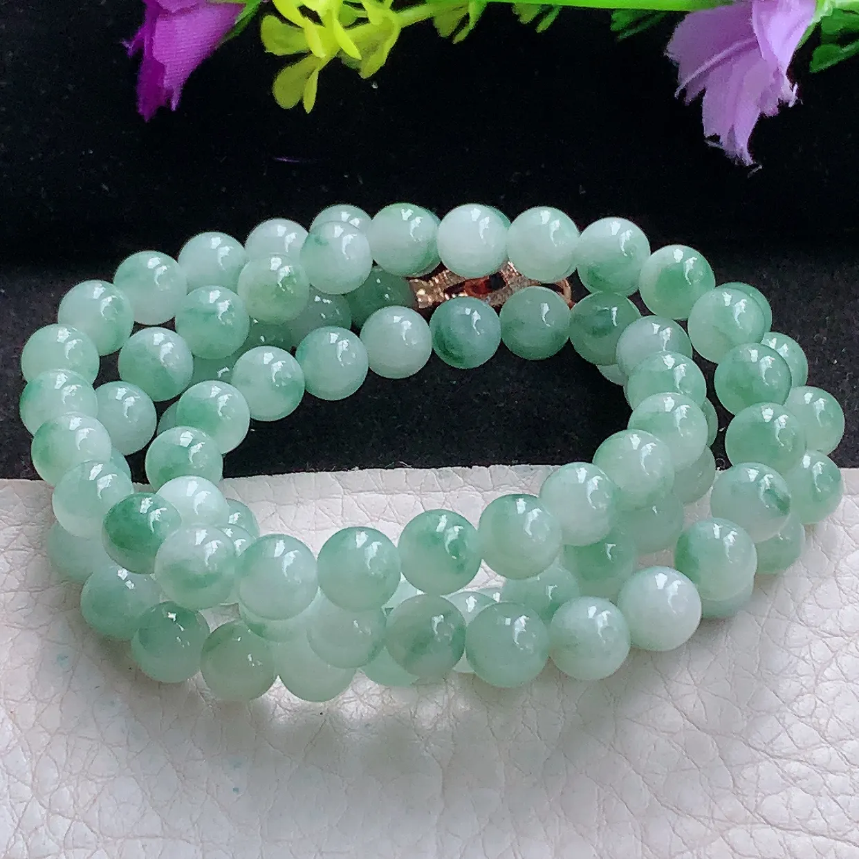 zen实拍 翡翠项链圆珠飘花7.2mm圆珠玉珠链 周长约650珠串手串