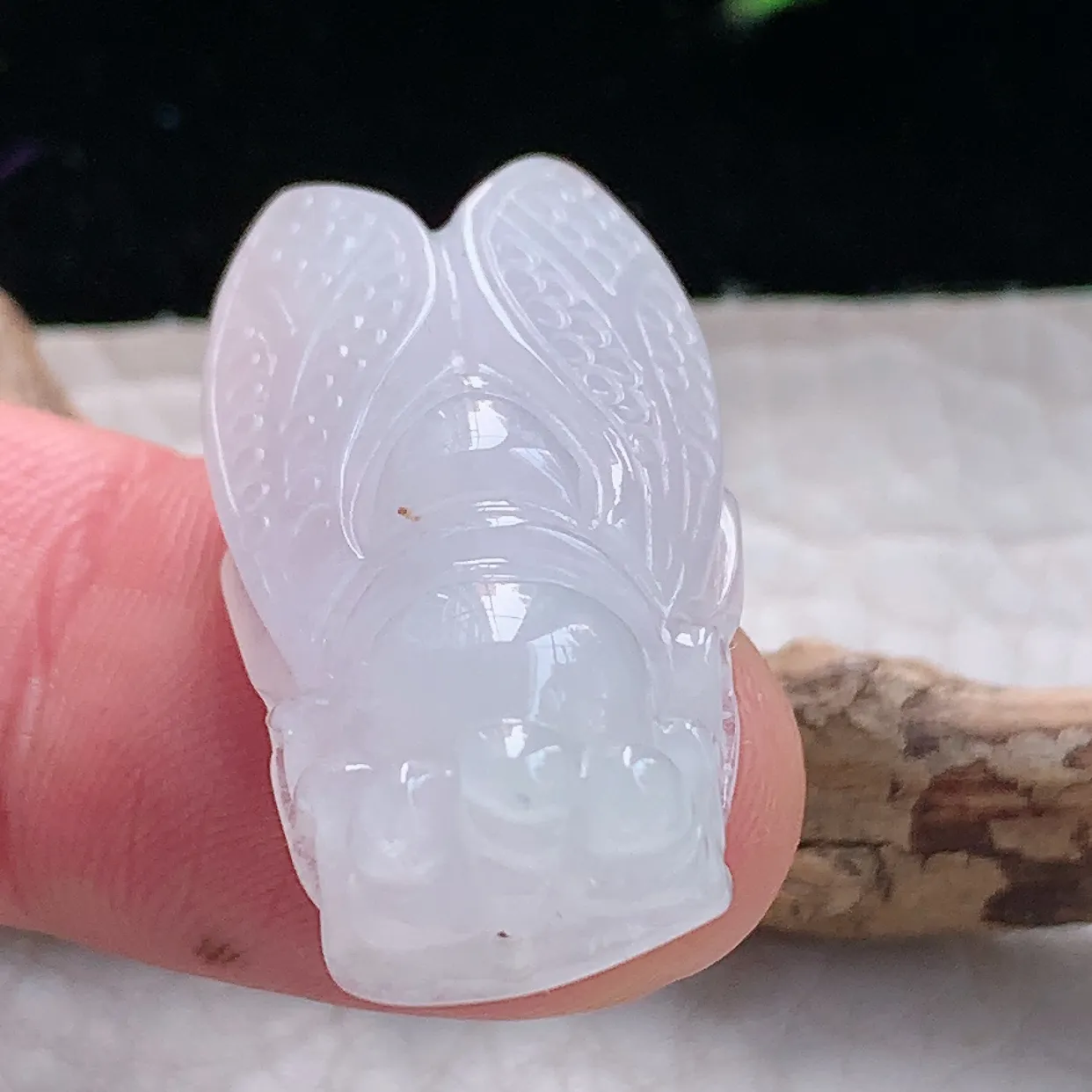 ajj实拍33.5*17.2*9缅甸翡翠精雕纯美一鸣惊人 蝉玉项坠 玉挂件