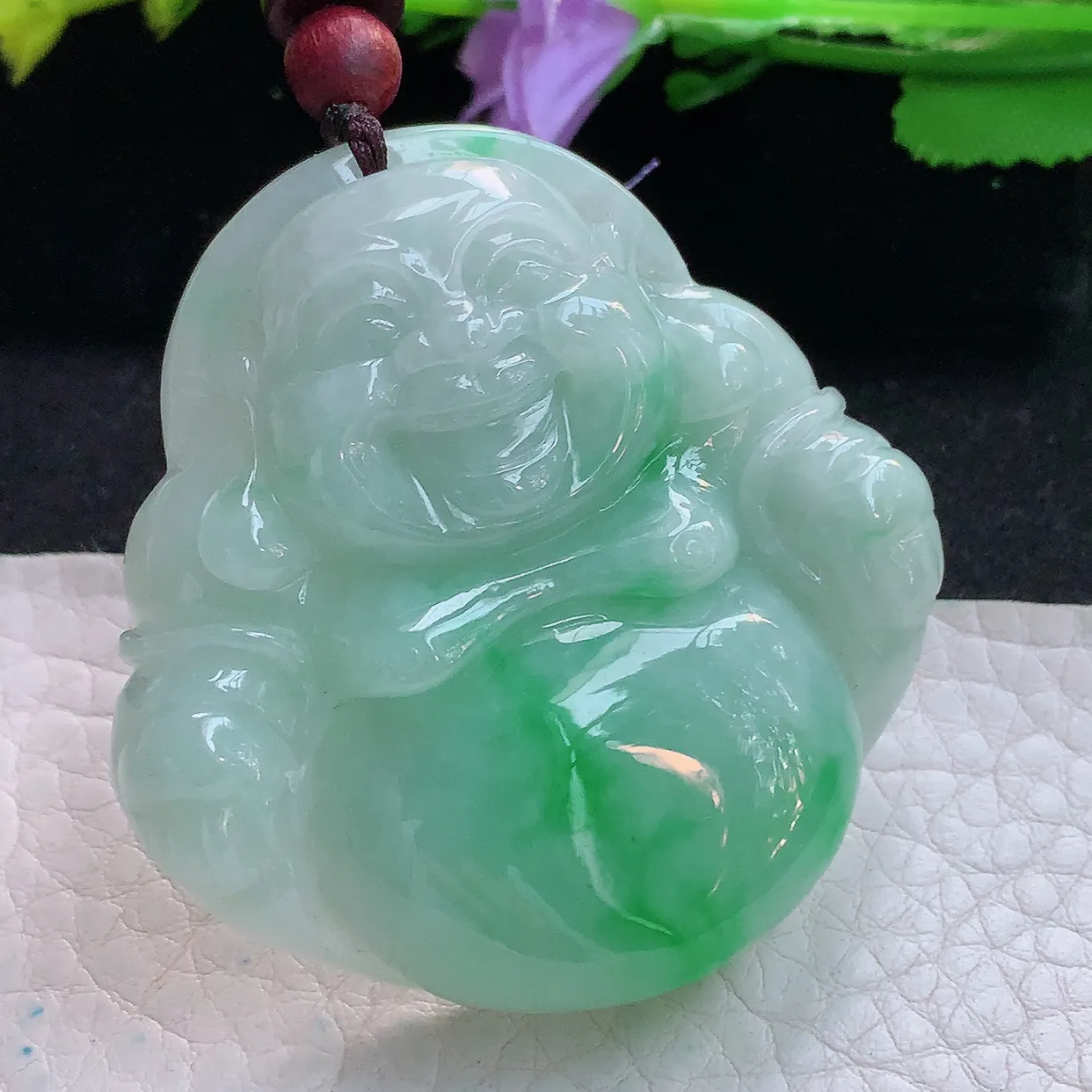 zen实拍50*49.5*12缅甸翡翠飘绿大佛公 弥勒佛玉挂件 毛衣坠