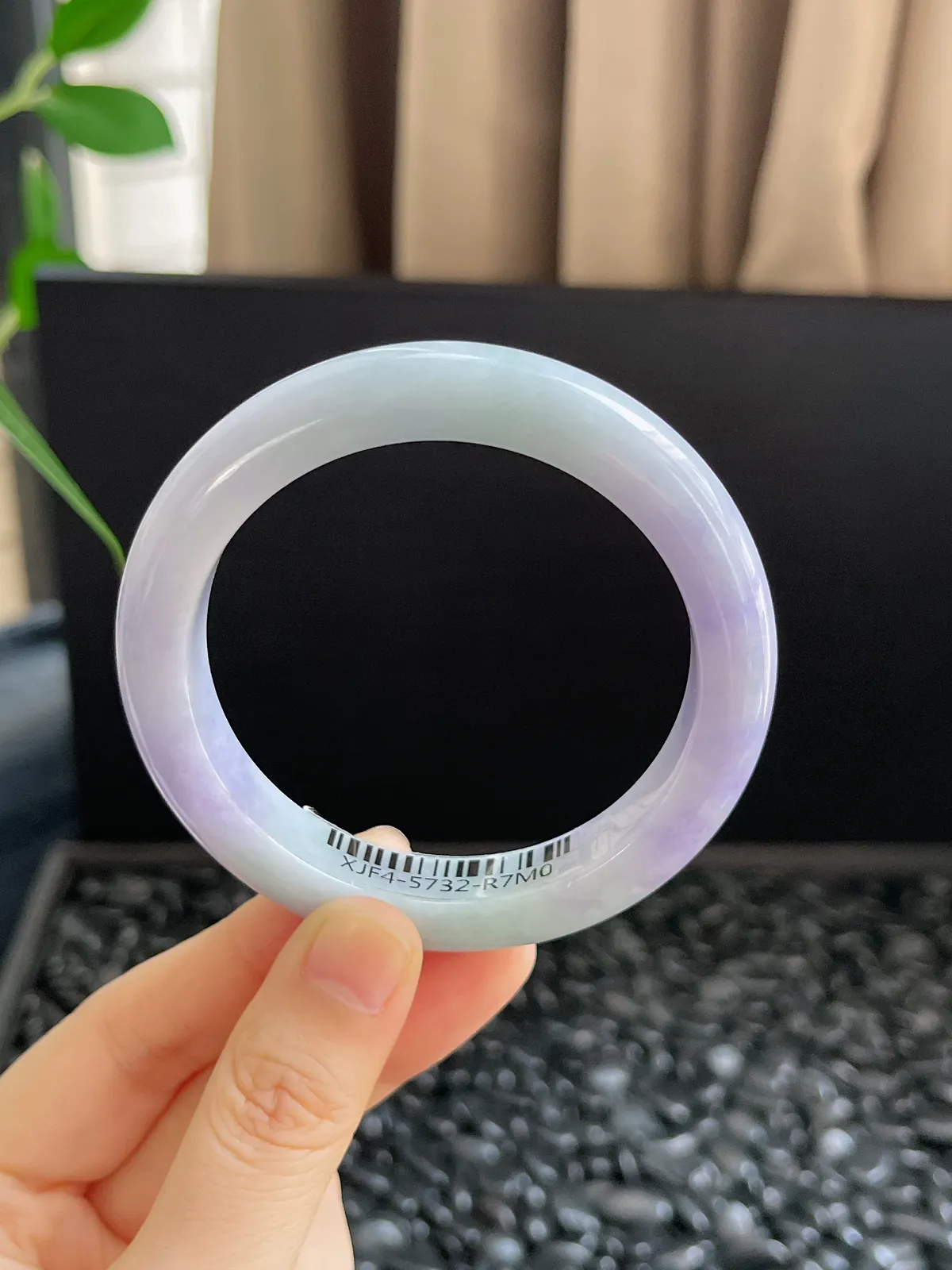 正圈55圈口，翡翠糯化种紫色手镯