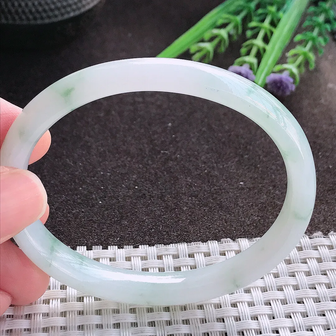 实拍A货翡翠59/48.8/9.8/6.8老坑冰润起胶飘花贵妃手镯宽边玉镯手环