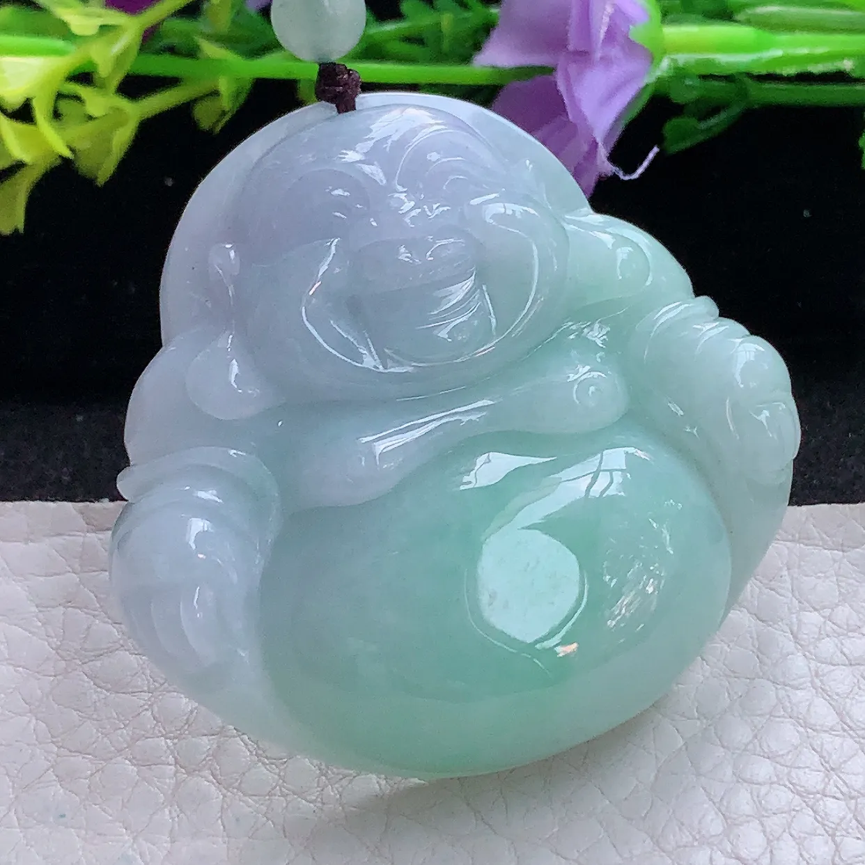 zen实拍48.2*50.2*12.2缅甸翡翠春带彩大佛公 弥勒佛玉挂件 毛衣坠