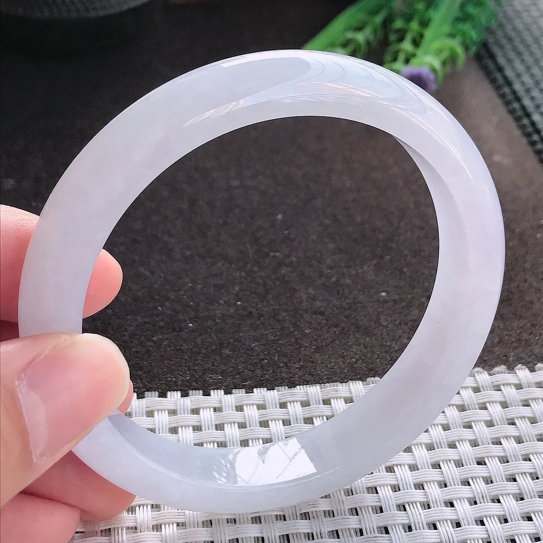 实拍A货翡翠61/12.2/8.1老坑冰透起胶大圈口飘花手镯宽边玉镯手环