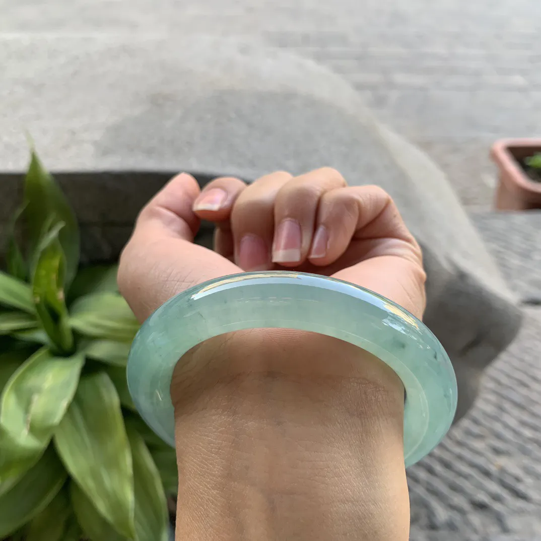 圈口56.3-11.4 【高冰蓝绿圆条手镯】圆条56 57可戴