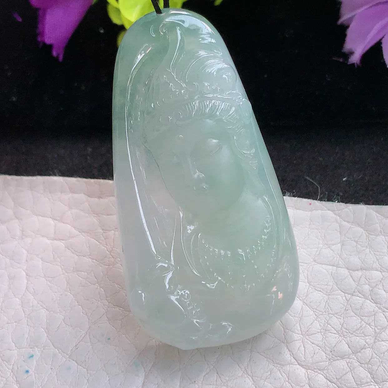 lz实拍51.6*27*8缅甸翡翠精雕冰晴观音首 赐福观音玉项坠 玉挂件