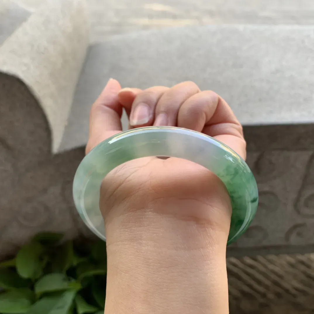 圈口55.7-11.2 【冰辣绿圆条手镯】圆条55 56可戴