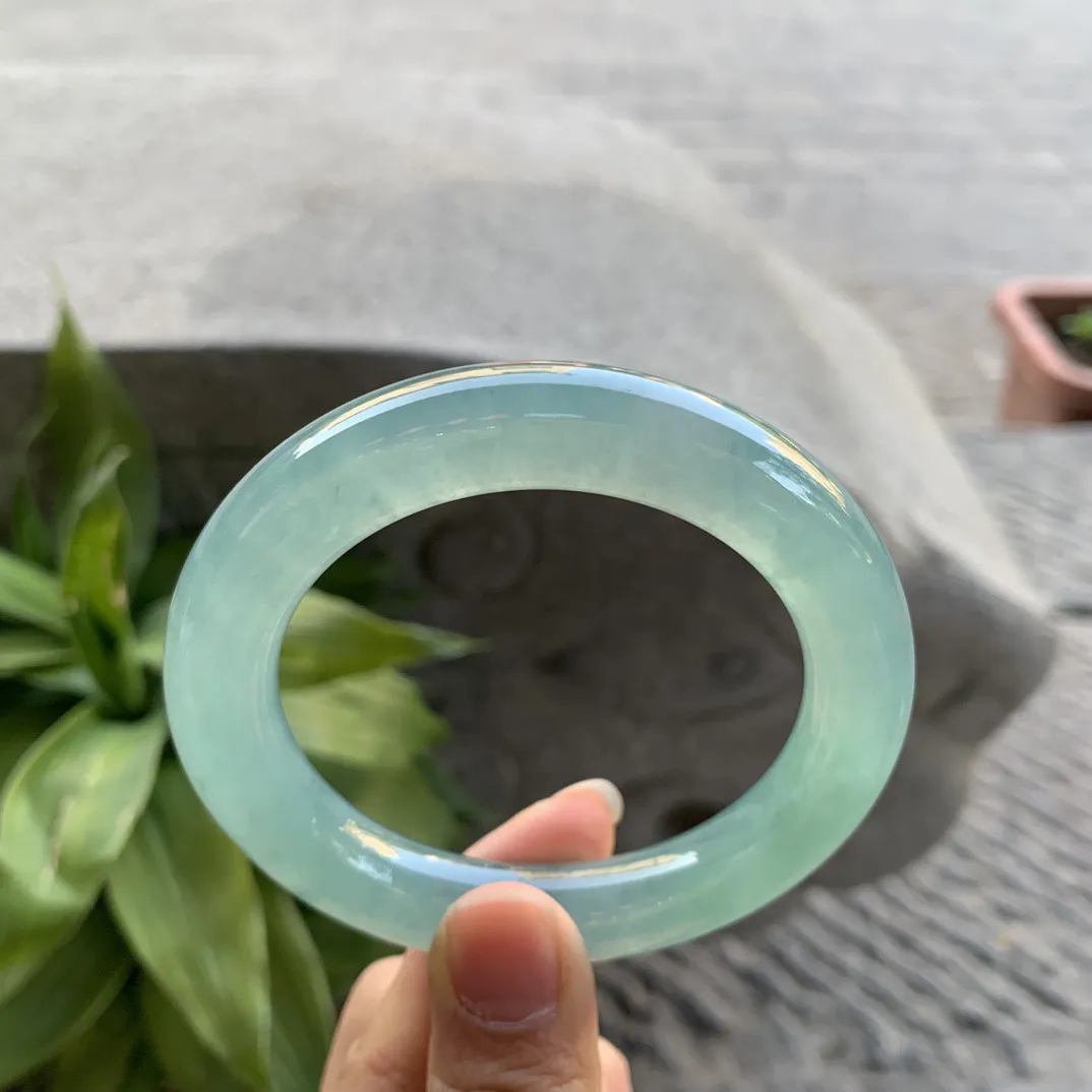 圈口56.3-11.4 【高冰蓝绿圆条手镯】圆条56 57可戴